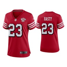 Women's San Francisco 49ers #23 JaMycal Hasty Scarlet 75th Anniversary Jersey