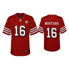 Youth San Francisco 49ers #16 Joe Montana Scarlet 75th Anniversary Jersey