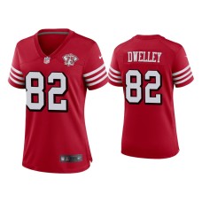 Women's San Francisco 49ers #82 Ross Dwelley Scarlet 75th Anniversary Jersey