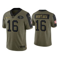 Men's San Francisco 49ers #16 Joe Montana Olive 2021 Salute To Service Limited Jersey