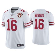 Men's San Francisco 49ers #16 Joe Montana White 75th Anniversary Patch Limited Jersey