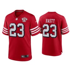 Men's San Francisco 49ers #23 JaMycal Hasty Scarlet 75th Anniversary Game Jersey