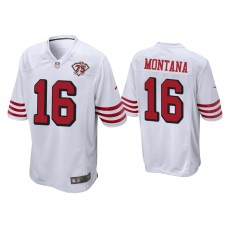 Men's San Francisco 49ers #16 Joe Montana White 75th Anniversary Game Jersey