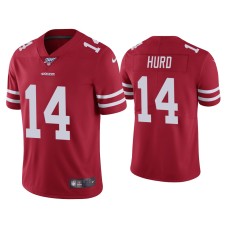 Men's San Francisco 49ers #14 Jalen Hurd 100th Season Scarlet Vapor Limited Jersey