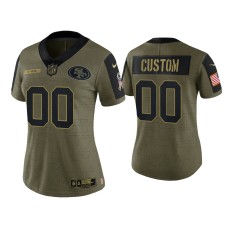 Women's San Francisco 49ers #00 Custom Olive 2021 Salute To Service Limited Jersey