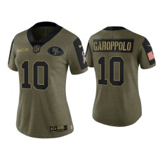 Women's San Francisco 49ers #10 Jimmy Garoppolo Olive 2021 Salute To Service Limited Jersey