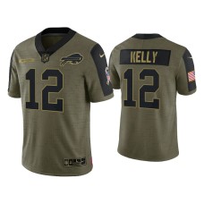 Buffalo Bills #12 Jim Kelly Olive 2021 Salute To Service Limited Jersey