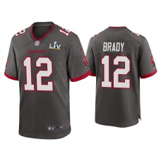 Men's Tampa Bay Buccaneers #12 Tom Brady Super Bowl LV Pewter Game Jersey