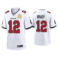 Men's Tampa Bay Buccaneers #12 Tom Brady GOAT Super Bowl LV Champions White Game Jersey