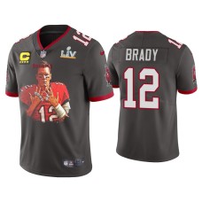 Men's Tampa Bay Buccaneers #12 Tom Brady Super Bowl LV Champions Pewter 7 Rings Jersey