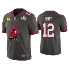 Men's Tampa Bay Buccaneers #12 Tom Brady Super Bowl LV Champions Pewter Team Logo Jersey