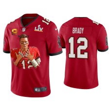 Men's Tampa Bay Buccaneers #12 Tom Brady Super Bowl LV Champions Red 7 Rings Jersey