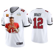 Men's Tampa Bay Buccaneers #12 Tom Brady Super Bowl LV Champions White 7 Rings Jersey