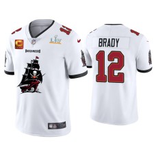 Men's Tampa Bay Buccaneers #12 Tom Brady Super Bowl LV Champions White Team Logo Jersey