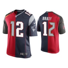 Men's Tampa Bay Buccaneers #12 Tom Brady Red Navy Split GOAT Jersey