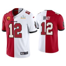 Men's Tampa Bay Buccaneers #12 Tom Brady GOAT Red White Super Bowl LV Split Jersey