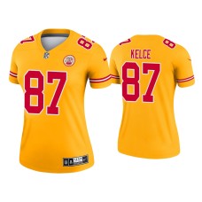 Women's Kansas City Chiefs #87 2021 Travis Kelce Gold Inverted Legend Jersey