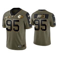 Men's Kansas City Chiefs #95 Chris Jones Olive Gold 2021 Salute To Service Limited Jersey