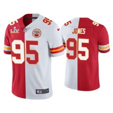 Men's Kansas City Chiefs #95 Chris Jones Red White Super Bowl LV Split Jersey