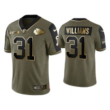 Men's Kansas City Chiefs #31 Darrel Williams Olive Gold 2021 Salute To Service Limited Jersey