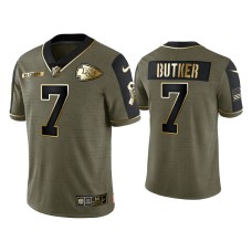 Men's Kansas City Chiefs #7 Harrison Butker Olive Gold 2021 Salute To Service Limited Jersey