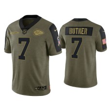 Men's Kansas City Chiefs #7 Harrison Butker Olive 2021 Salute To Service Limited Jersey