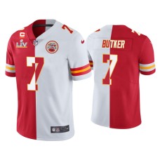 Men's Kansas City Chiefs #7 Harrison Butker Red White Super Bowl LV Split Jersey