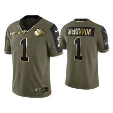 Men's Kansas City Chiefs #1 Jerick McKinnon Olive Gold 2021 Salute To Service Limited Jersey