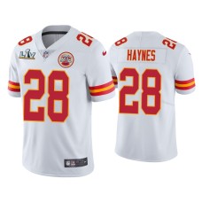 Men's Kansas City Chiefs #28 Abner Haynes Super Bowl LV White Vapor Limited Jersey