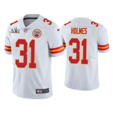 Men's Kansas City Chiefs #31 Priest Holmes Super Bowl LV White Vapor Limited Jersey