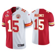 Men's Kansas City Chiefs #15 Patrick Mahomes Red White Super Bowl LV Split Jersey