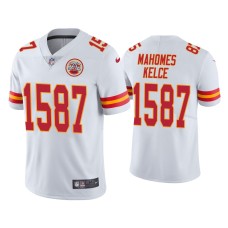 Men's Kansas City Chiefs #15 Patrick Mahomes White CP Player Travis Kelce Jersey