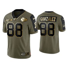 Men's Kansas City Chiefs #88 Tony Gonzalez Olive Gold 2021 Salute To Service Limited Jersey