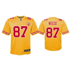 Youth Kansas City Chiefs #87 Travis Kelce Gold Inverted Game Jersey