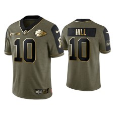 Men's Kansas City Chiefs #10 Tyreek Hill Olive Gold 2021 Salute To Service Limited Jersey