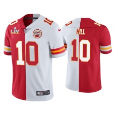 Men's Kansas City Chiefs #10 Tyreek Hill Red White Super Bowl LV Split Jersey