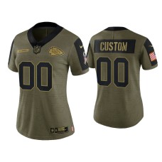 Women's Kansas City Chiefs #00 Custom Olive 2021 Salute To Service Limited Jersey