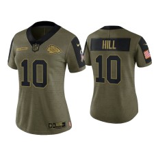 Women's Kansas City Chiefs #10 Tyreek Hill Olive 2021 Salute To Service Limited Jersey