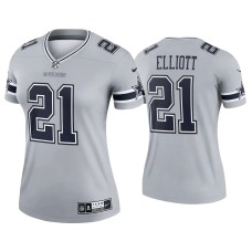 Women's Dallas Cowboys #21 2021 Ezekiel Elliott Gray Inverted Legend Jersey