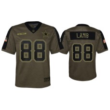 Youth Dallas Cowboys #88 CeeDee Lamb Olive 2021 Salute To Service Game Jersey