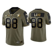 Men's Dallas Cowboys #88 CeeDee Lamb Olive Gold 2021 Salute To Service Limited Jersey