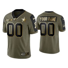 Men's Dallas Cowboys #00 Custom Olive Gold 2021 Salute To Service Limited Jersey