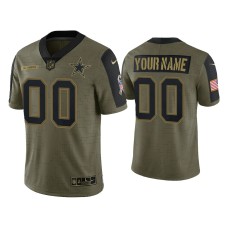 Men's Dallas Cowboys #00 Custom Olive 2021 Salute To Service Limited Jersey