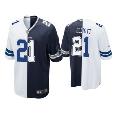 Men's Dallas Cowboys #21 Ezekiel Elliott Navy White Split Game Jersey