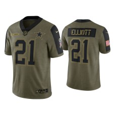 Men's Dallas Cowboys #21 Ezekiel Elliott Olive 2021 Salute To Service Limited Jersey