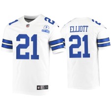 Men's Dallas Cowboys #21 Ezekiel Elliott White 60th Season Vintage Jersey