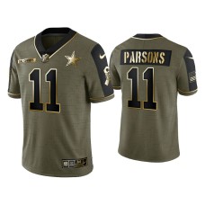 Men's Dallas Cowboys #11 Micah Parsons Olive Gold 2021 Salute To Service Limited Jersey