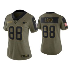 Women's Dallas Cowboys #88 CeeDee Lamb Olive 2021 Salute To Service Limited Jersey