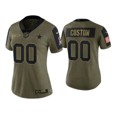 Women's Dallas Cowboys #00 Custom Olive 2021 Salute To Service Limited Jersey