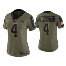 Women's Dallas Cowboys #4 Dak Prescott Olive 2021 Salute To Service Limited Jersey